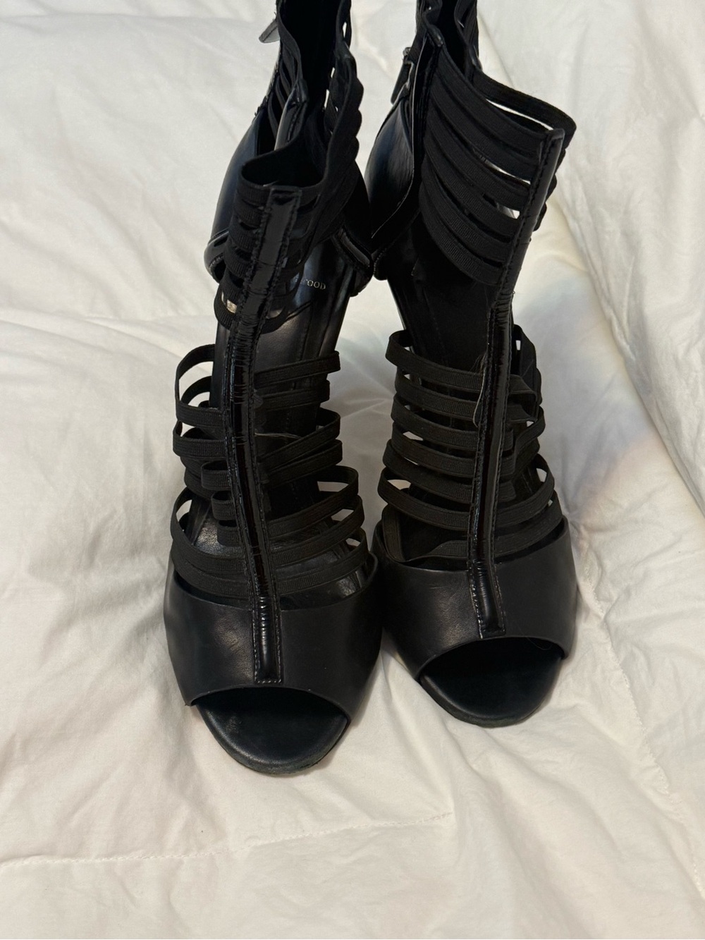 Brian Atwood Black Strappy Peep-Toe High Heels